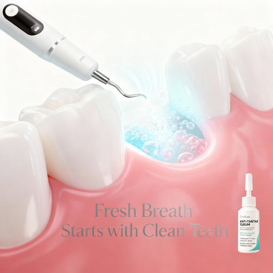 Smivox ultrasonic cleaner removes bacteria and calculus that cause bad breath — dentist-tested oral care technology.