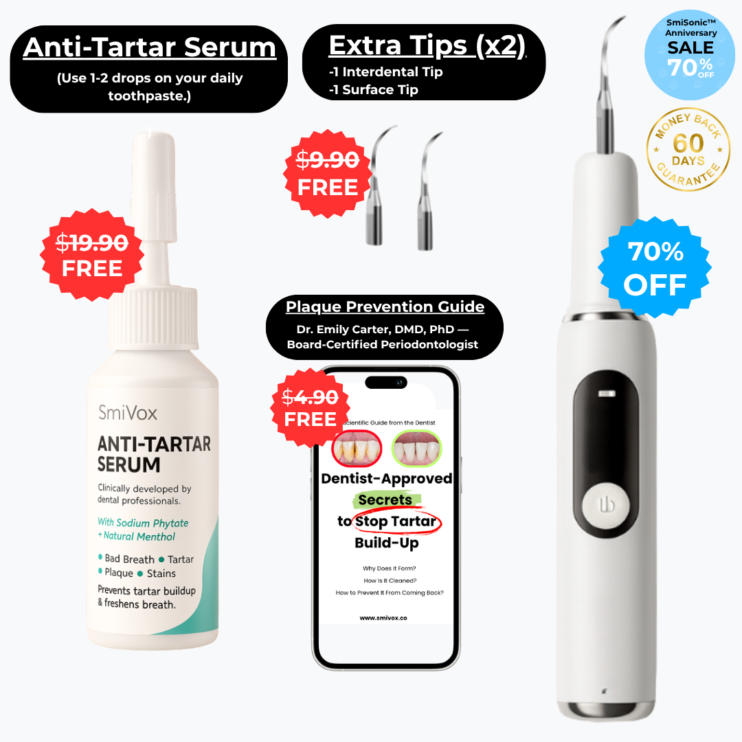 SmiSonic™ Home Tooth Cleaner – At-Home Solution for Tartar, Stains & Bad Breath + Anti-Tartar Serum